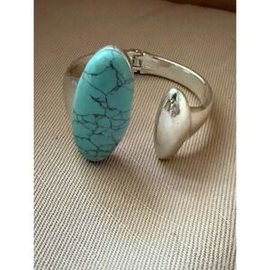 RLM Soho Robert Lee Morris Faux Turquoise Silver Tone Heavy Boho Cuff Bracelet